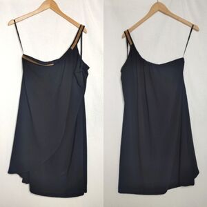 Jessica Simpson One Shoulder Embellished Shift‎ Dress Black Gold Chiffon 14